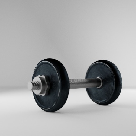 A single small lifting weight comprising of silver bar and a black weight attached to each end, set against a plain white background.